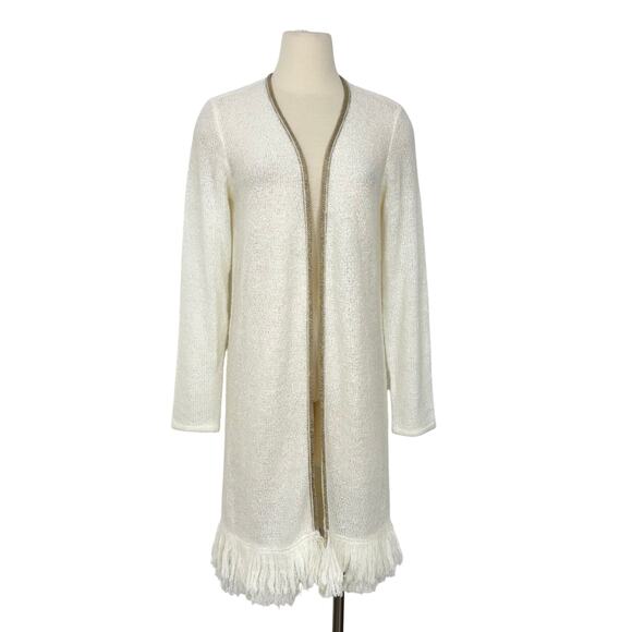 Lilly Pulitzer Yana Long Cardigan Sweater Open-Front Fringe in Coconut L NWT - Picture 1 of 10
